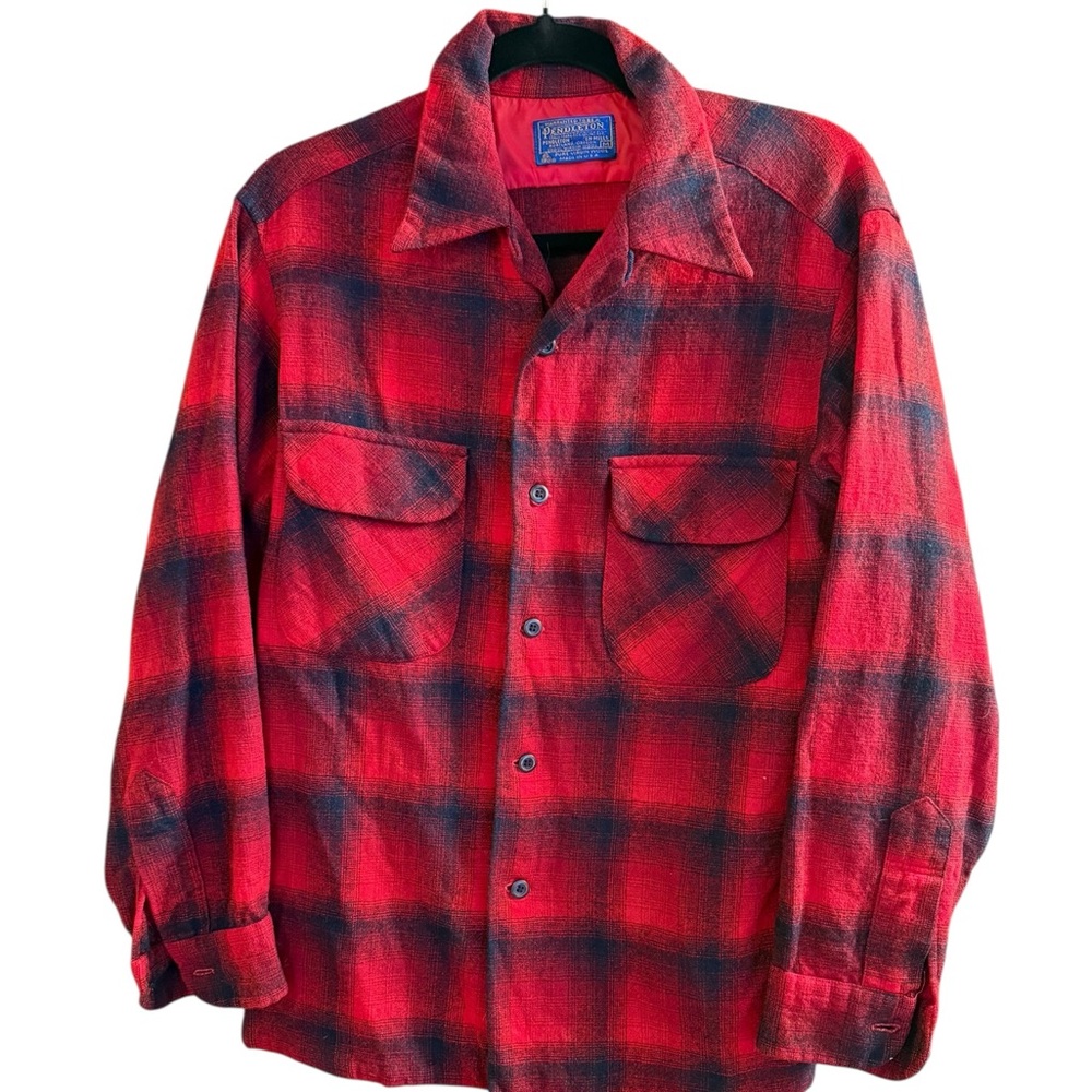 Vintage Lumberjack Pendleton 70s Red and Blue Plaid Men's Wool Shirt
